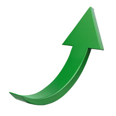 Green arrow pointing upward isolated on transparent background.