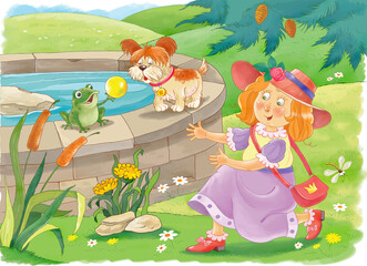 The Frog Prince. Fairy Tale. Illustration for children. Coloring book. Cute and funny cartoon characters
