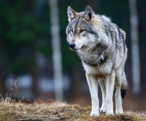 Fototapeta premium Grey wolf, Canis lupus, in the wild