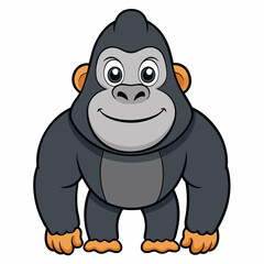 Smiling cartoon gorilla shows front view, featuring dark gray fur and a friendly expression