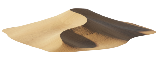 Desert dune formation with smooth curves and shadows cutout isolated on transparent bg, png