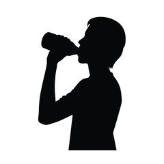 Silhouette of a person drinking from a bottle