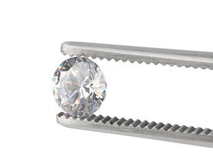 Tweezers with shiny diamond isolated on white