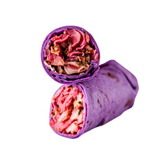 Fototapeta premium Purple tortilla wrap with meat and vegetables
