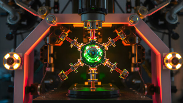 Colorful lights illuminate a sophisticated laboratory device showcasing a unique structure. This advanced tool emphasizes precision in scientific experimentation and research