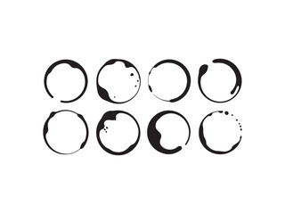 Collection of coffee cup ring stains silhouette vector isolated on white background.