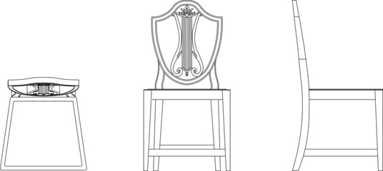 Vector sketch illustration silhouette of a traditional ethnic vintage classic wooden chair furniture design with carved details 