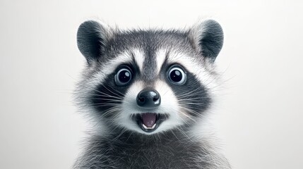 Surprised Raccoon Portrait: A Funny - A playful, surprised raccoon with big eyes and an open mouth. Symbolizing fun, mischief, curiosity, nature, and wildlife