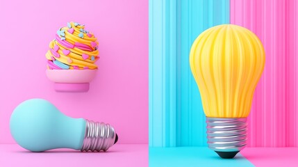 Sweet Ideas: Lightbulb and Ice Cream Innovation - Creative concept showcasing innovation, imagination, sweetness, and bright ideas.