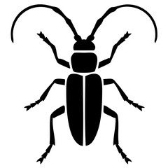 Bold, black silhouette of a longhorn beetle due to its exaggerated, arched antennae. It suitable for logos, scientific illustrations, tattoos, or graphic design projects.