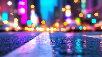 Vibrant City Nightscape - Urban energy, dazzling lights, blurred motion, street reflection, nighttime vibrancy. Symbolizes dynamism, excitement, modern life, fleeting moments, and urban exploration