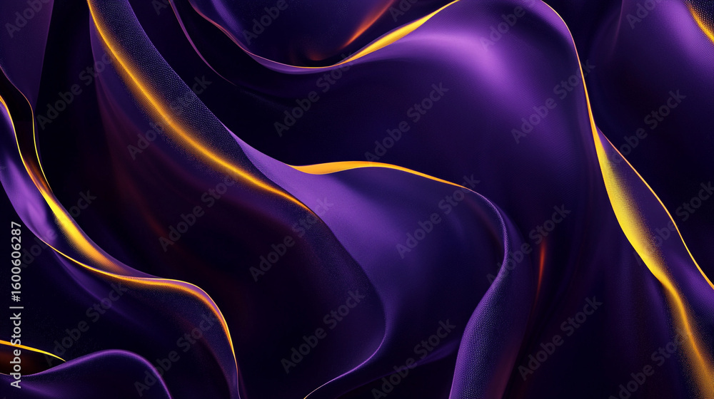 Poster a dynamic abstract background features smooth, flowing waves of deep purple and vibrant orange, crea