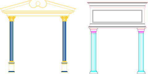 vector sketch illustration silhouette architectural design image of classic vintage colonial building entrance with large columns