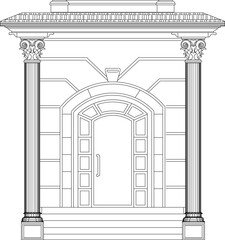 vector sketch illustration silhouette architectural design image of classic vintage colonial building entrance with large columns