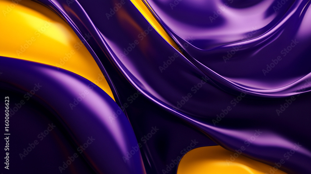 Poster a dynamic abstract background features smooth, flowing waves of deep purple and vibrant orange, crea