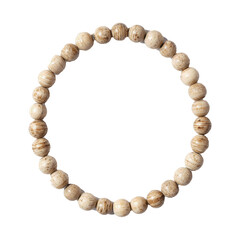 Obraz premium Simple and elegant strand of natural stone or wood beads, forming a bracelet, symbolizing mindfulness, balance, and earthy aesthetic, ideal for spiritual or bohemian fashion. 