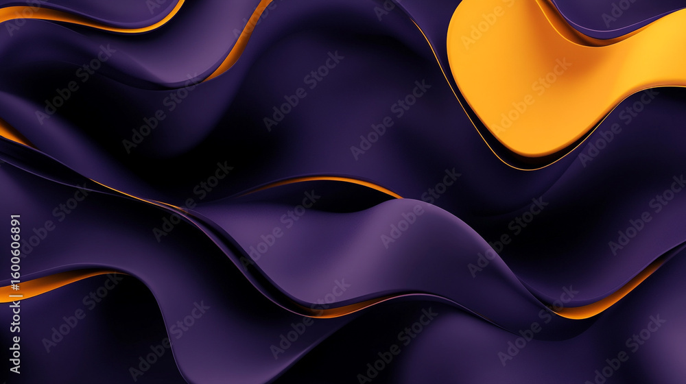 Poster a dynamic abstract background features smooth, flowing waves of deep purple and vibrant orange, crea