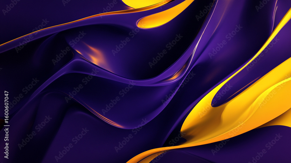 Poster a dynamic abstract background features smooth, flowing waves of deep purple and vibrant orange, crea