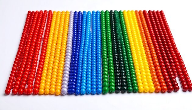 Rows of colorful beaded rods
