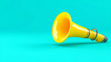 Yellow Party Horn on Teal Background - A vibrant yellow party horn rests on a teal background, ready for celebration