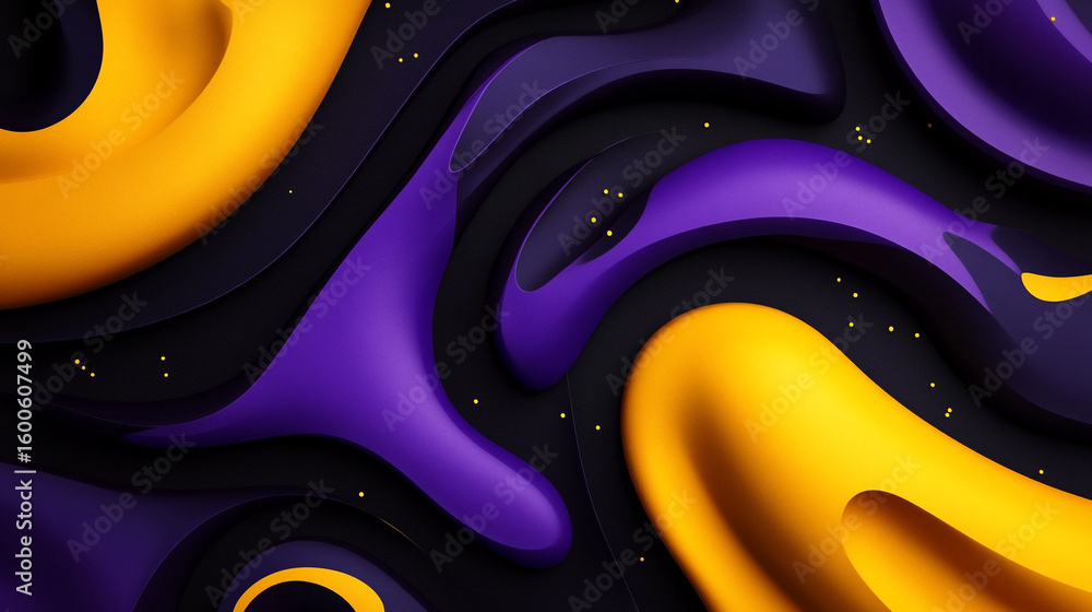 Poster a dynamic abstract background features smooth, flowing waves of deep purple and vibrant orange, crea