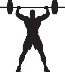 Naklejka premium A lifter standing with the barbell at chest level, elbows bent, preparing to press overhead. full length silhouette black vector illustration