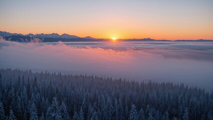 Fototapeta premium Hazy landscape at sunrise