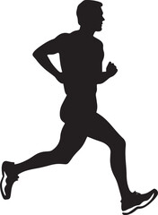 Obraz premium A figure in a smooth, rhythmic gait, concentrating on long-term endurance. Full-length silhouette black vector illustration.
