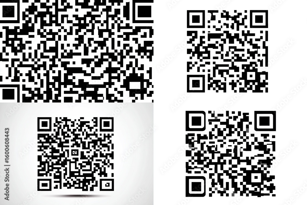 Aufkleber four qr codes presented with varying resolution and lighting effects