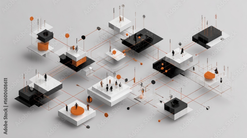 Poster d rendering of referral chain network with layered user icons and incentives