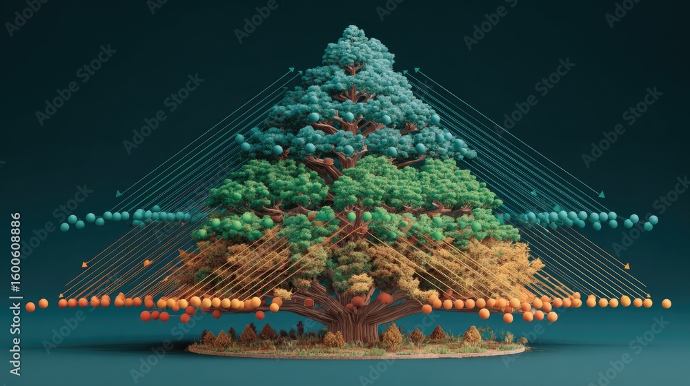 Poster d web structure symbolizing affiliate relationship tree with hierarchy and conversion flow arrows