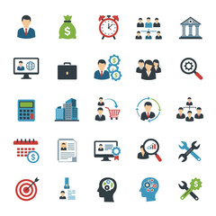Business Management and Human Resources Icons Representing Finance and Strategy