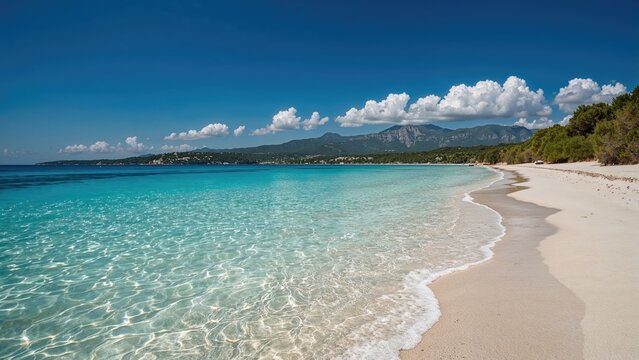Crystal-clear turquoise sea at a charming beach on a Mediterranean island
