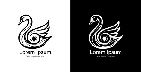 Elegant duck logo design with a unique spiral art touch