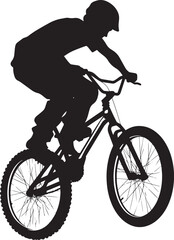 Obraz premium A cyclist balancing on the front wheel with the rear wheel lifted. full length silhouette black vector illustration
