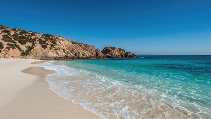 Rocky coastline with a beachfront on a serene island