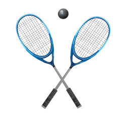 squash blue color pair rackets and black rubber ball, sports illustration