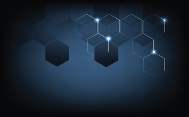 Futuristic hexagon technology background with glowing digital light effect, abstract blue dark design for innovation, science, data, hi-tech or cybersecurity presentation