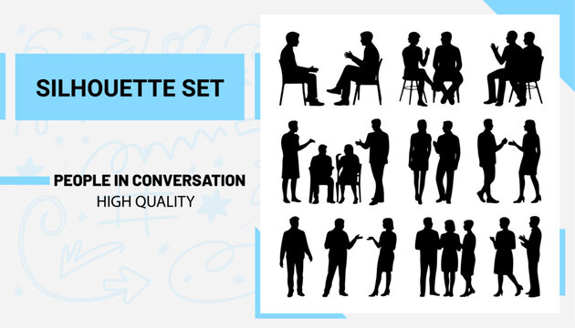 Quality full and unique People in Conversation silhouette set