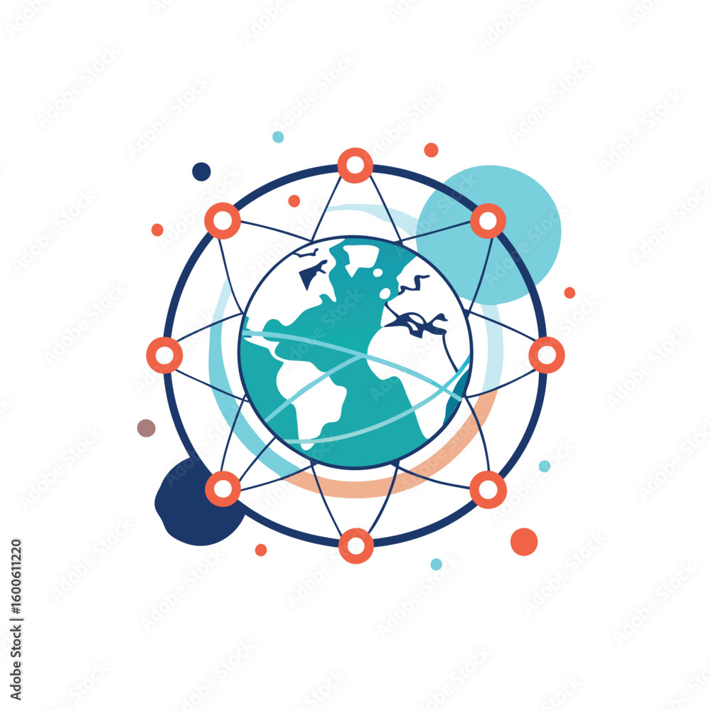 Poster stylized earth with global network connections and abstract elements isolated on white background