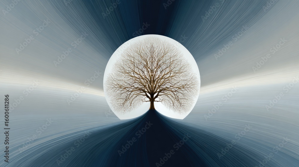 Poster creative abstract background with line-art referral tree branching from center
