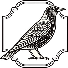 Fototapeta premium Detailed bird silhouette in ornate frame