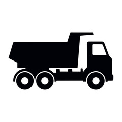 Black silhouette illustration of a dump truck icon isolated on a white background created as a professional vector