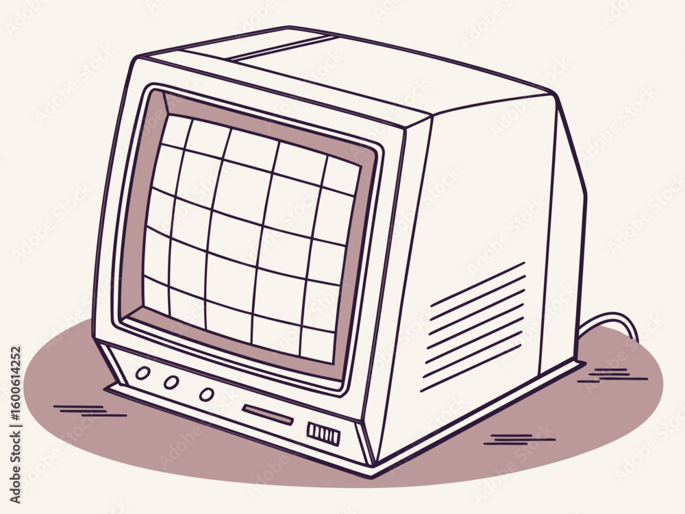 Poster retro computer monitor with a grid on the screen