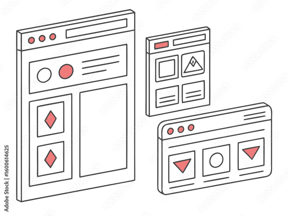 Aufkleber isometric illustration of website layouts and user interface elements