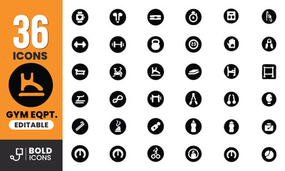 Bold Black Gym Equipment and Workout Icon Set