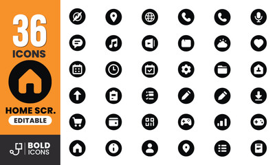 Black Circular Mobile App Icons for UI and Dashboard Design