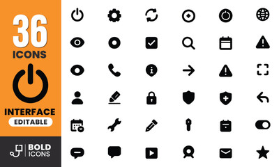 Bold UI Interface and Communication Icon Set