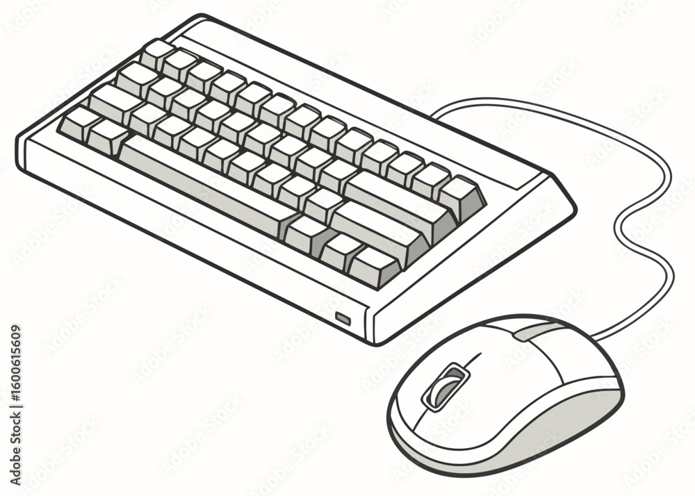 Poster retro computer keyboard and mouse illustration