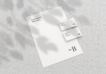 Letterhead and Business cards Mockup with Shadow Overlay